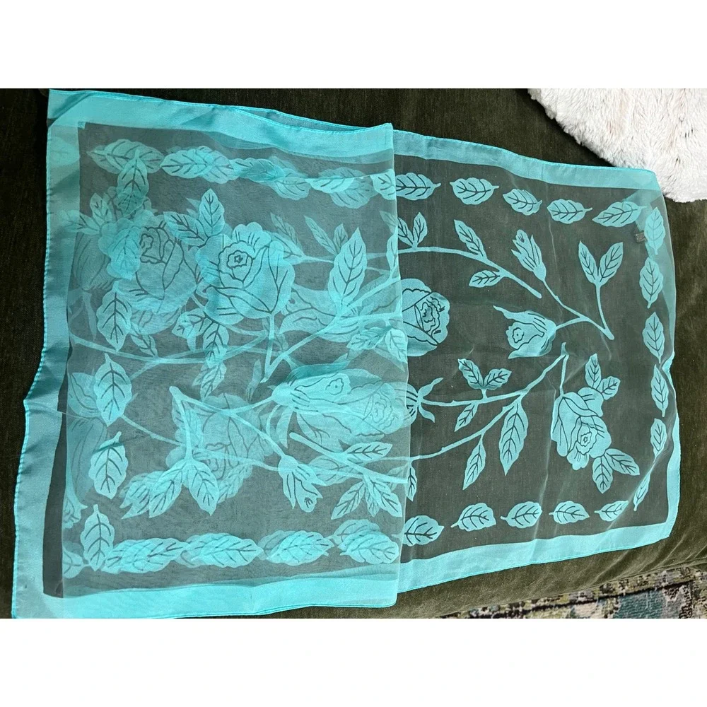 Vintage Japanese Sheer Rayon Floral Scarf 14‎ x 43